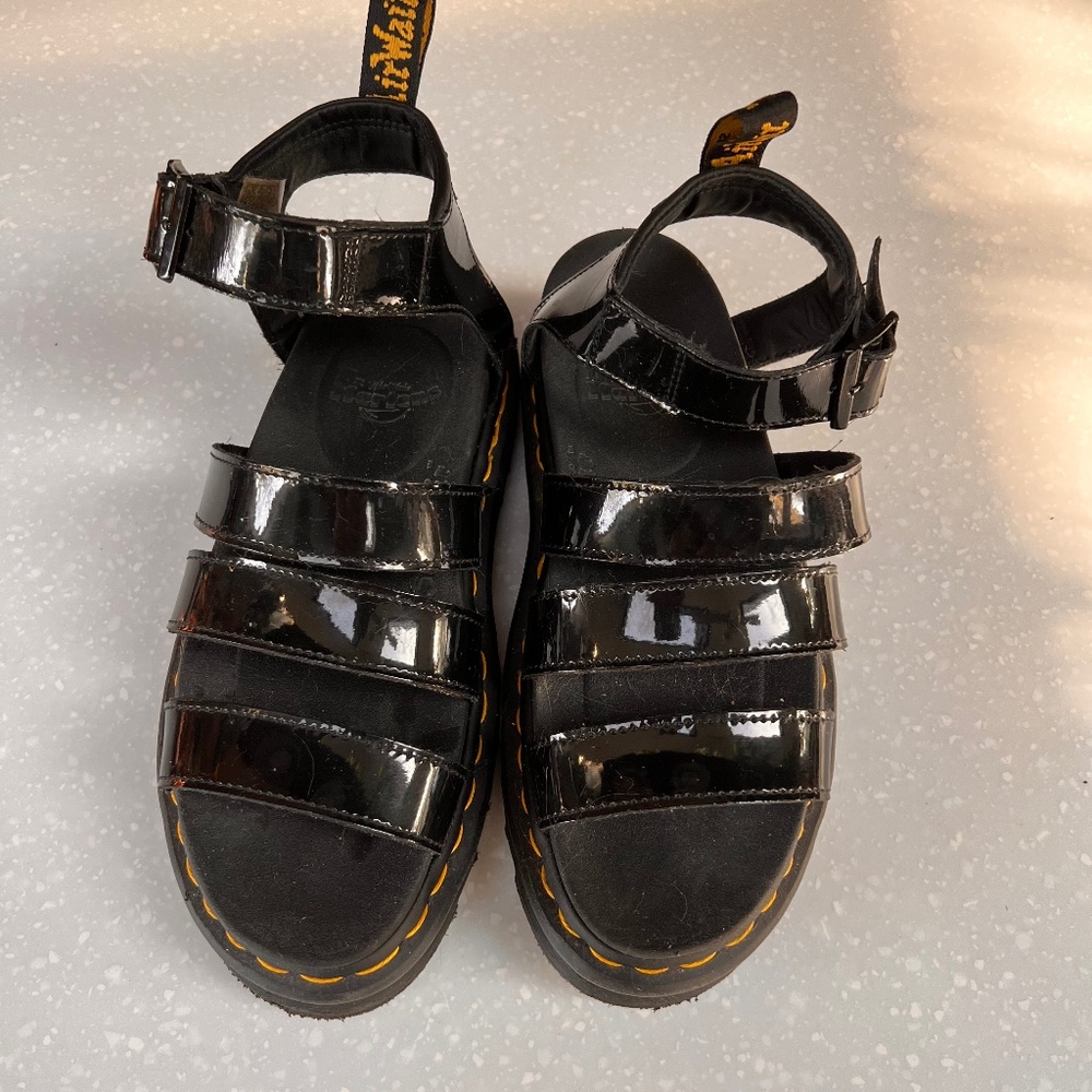 Doc Martin's Womens Black Blaire Patent Leather Strap Platform Sandal size 7